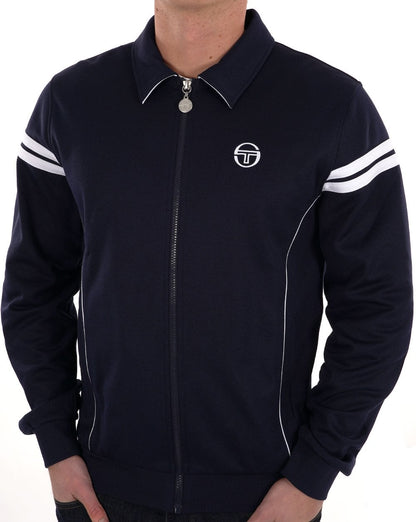 Sergio Tacchini 70er-Jahre-Trainingsjacke Marineblau/Weiß
