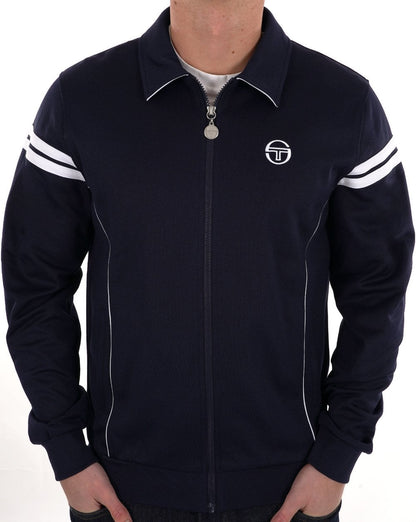 Sergio Tacchini 70er-Jahre-Trainingsjacke Marineblau/Weiß