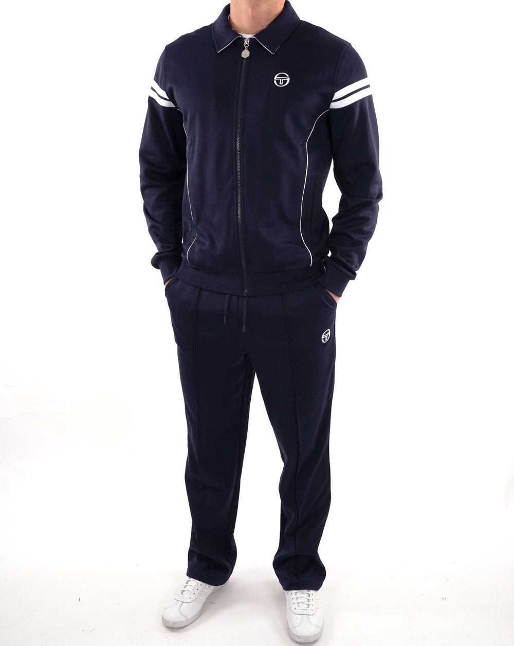 Sergio Tacchini 70er-Jahre-Trainingsjacke Marineblau/Weiß