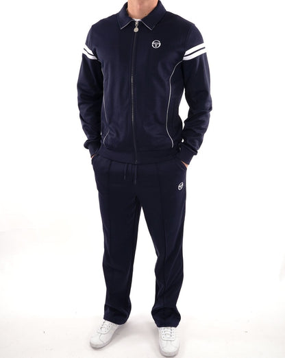 Sergio Tacchini 70er-Jahre-Trainingsjacke Marineblau/Weiß
