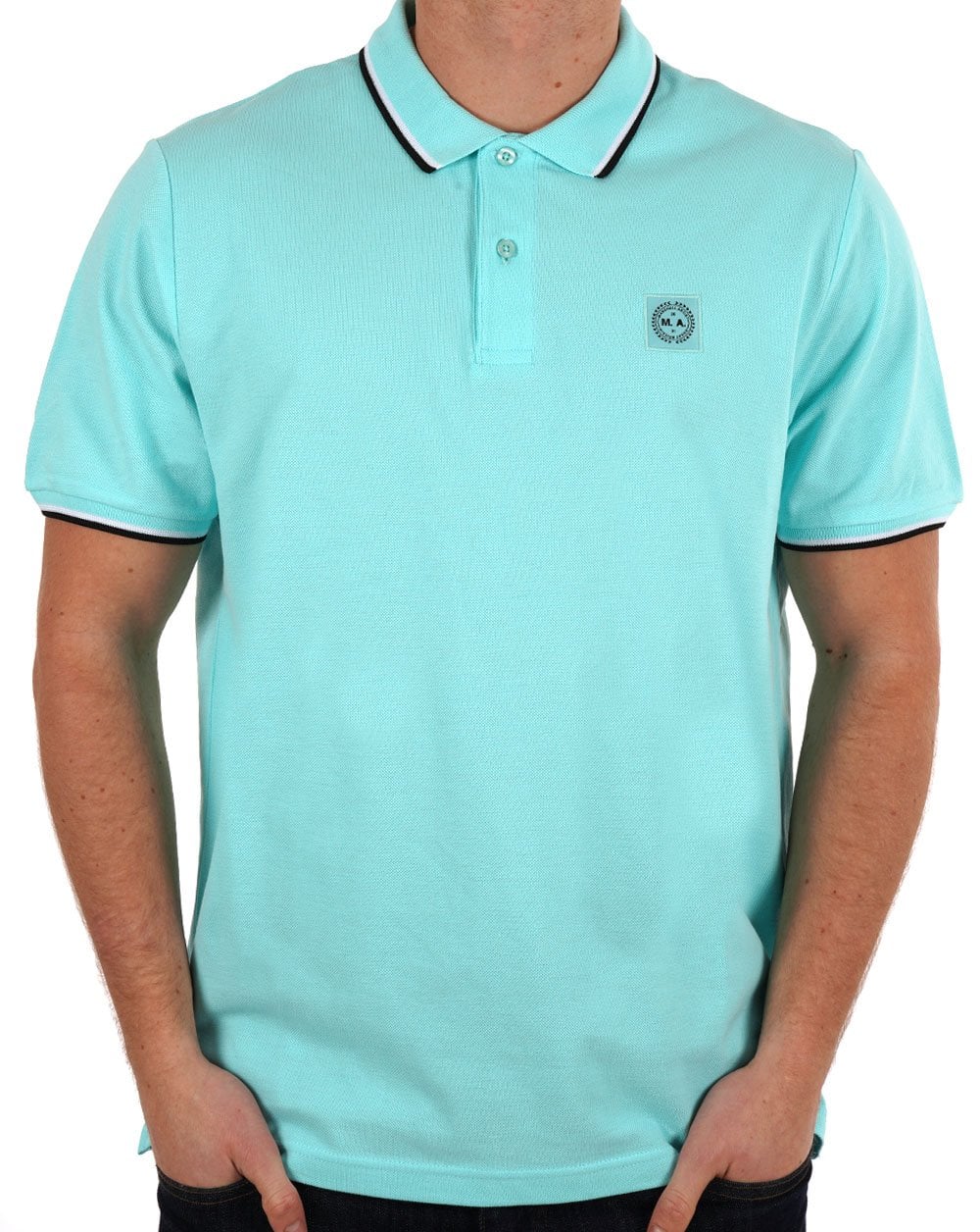 Marshall Artist – Poloshirt mit Streifen in Aqua