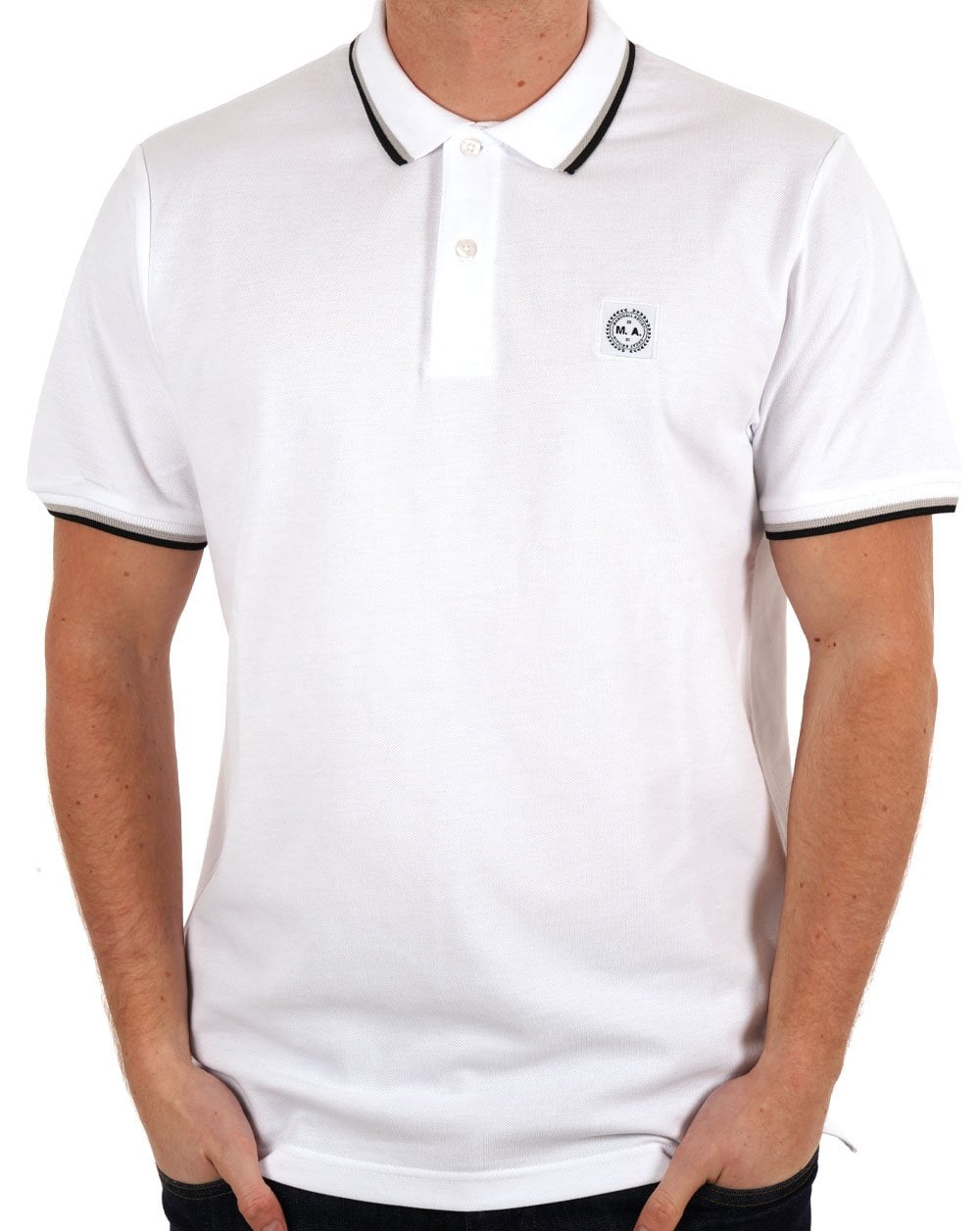 Marshall Artist Poloshirt mit Streifen in Weiß