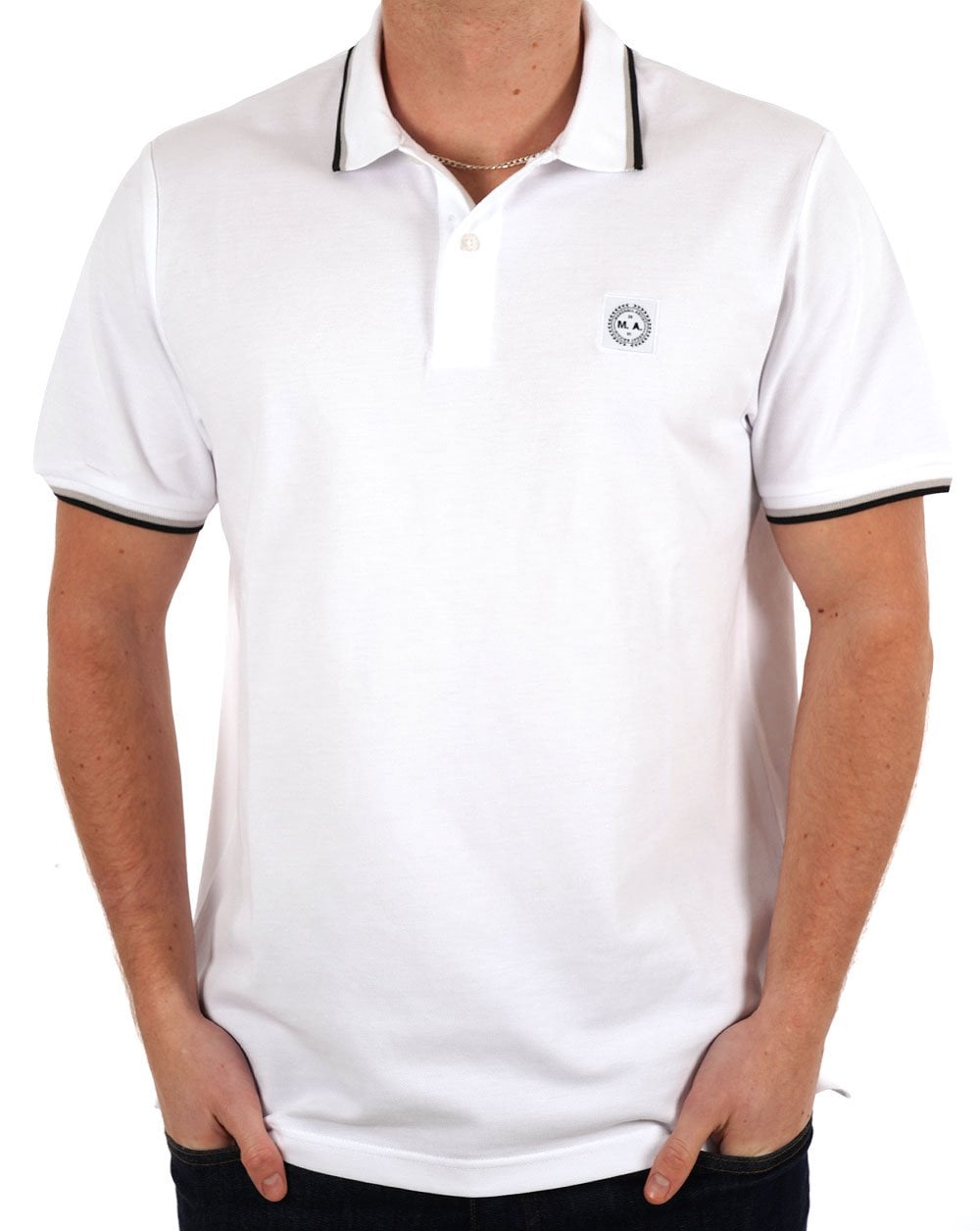 Marshall Artist Poloshirt mit Streifen in Weiß