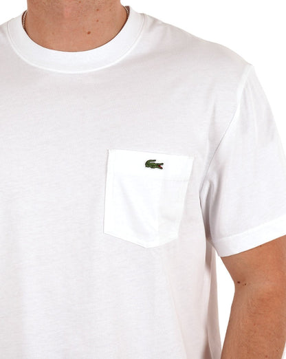Lacoste – Weißes T-Shirt mit Tasche