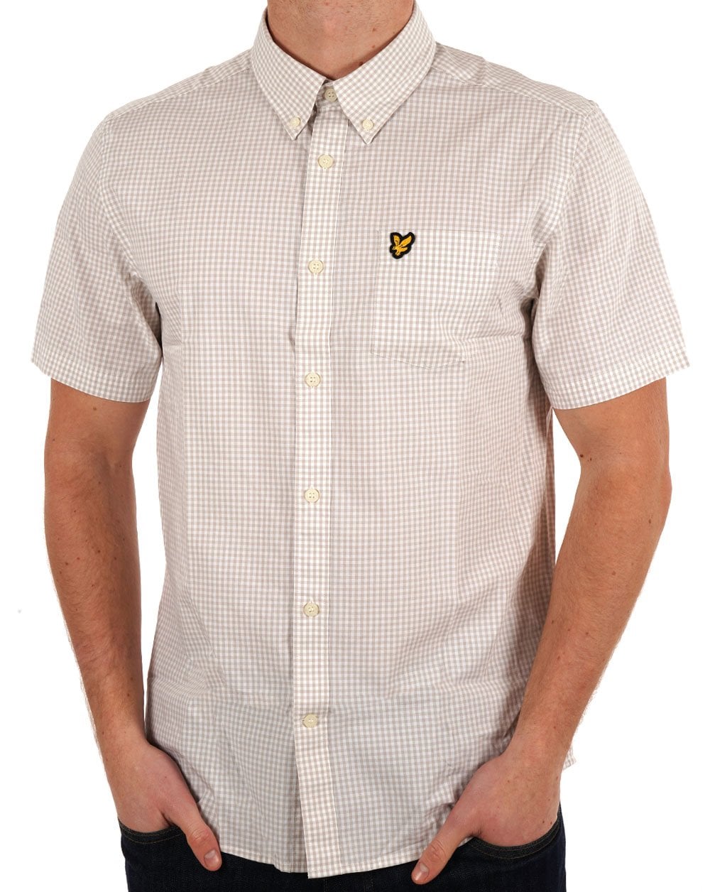 Lyle &amp; Scott Slim Fit Gingham Kurzarmhemd Sand/Weiß