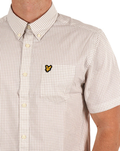 Lyle &amp; Scott Slim Fit Gingham Kurzarmhemd Sand/Weiß
