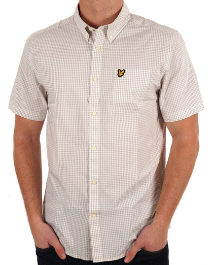 Lyle &amp; Scott Slim Fit Gingham Kurzarmhemd Sand/Weiß