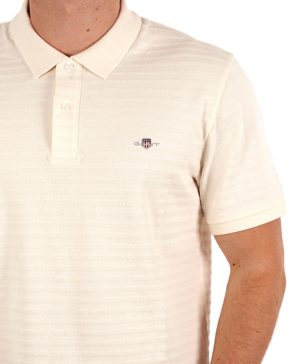 Gant – Strukturiertes Poloshirt mit Streifen in Creme
