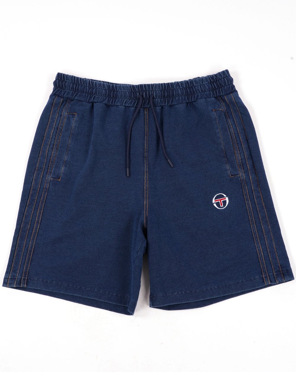 Sergio Tacchini – Gestreifte Jeansshorts in mittlerem Denim