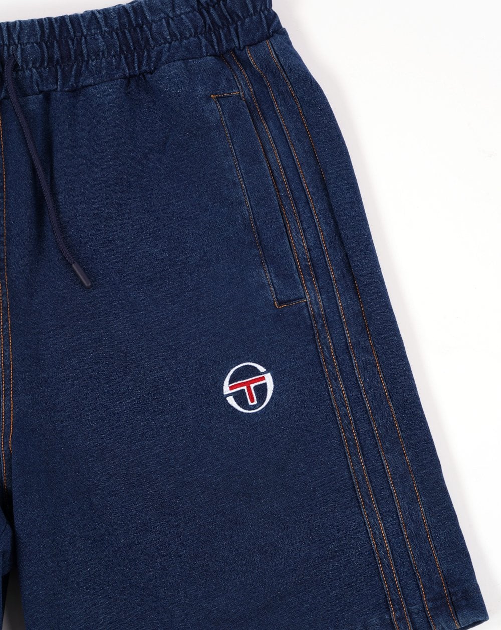 Sergio Tacchini – Gestreifte Jeansshorts in mittlerem Denim