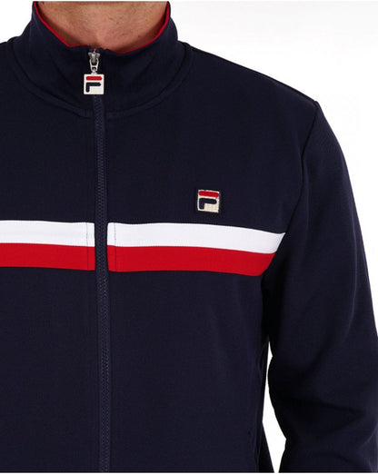 Fila – Vintage – Trainingsjacke mit Streifen in Marineblau mit Duo-Bruststreifen