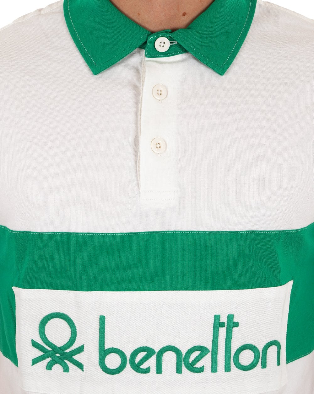 Benetton Rugby Poloshirt Weiß / Grün