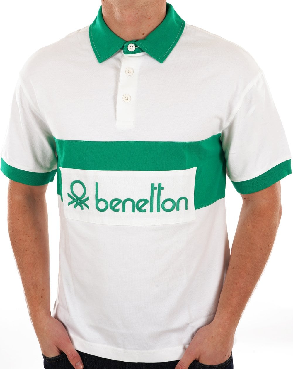 Benetton Rugby Poloshirt Weiß / Grün