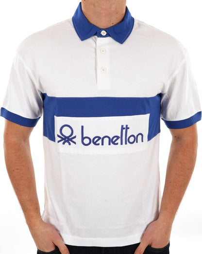 Benetton Rugby-Poloshirt Weiß / Blau