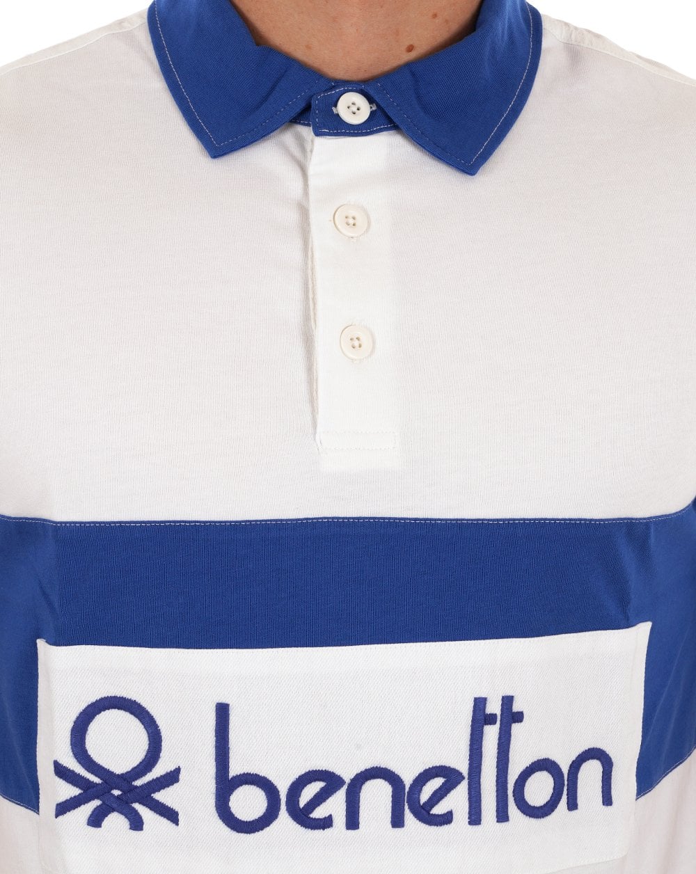 Benetton Rugby-Poloshirt Weiß / Blau