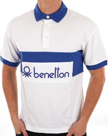 Benetton Rugby-Poloshirt Weiß / Blau