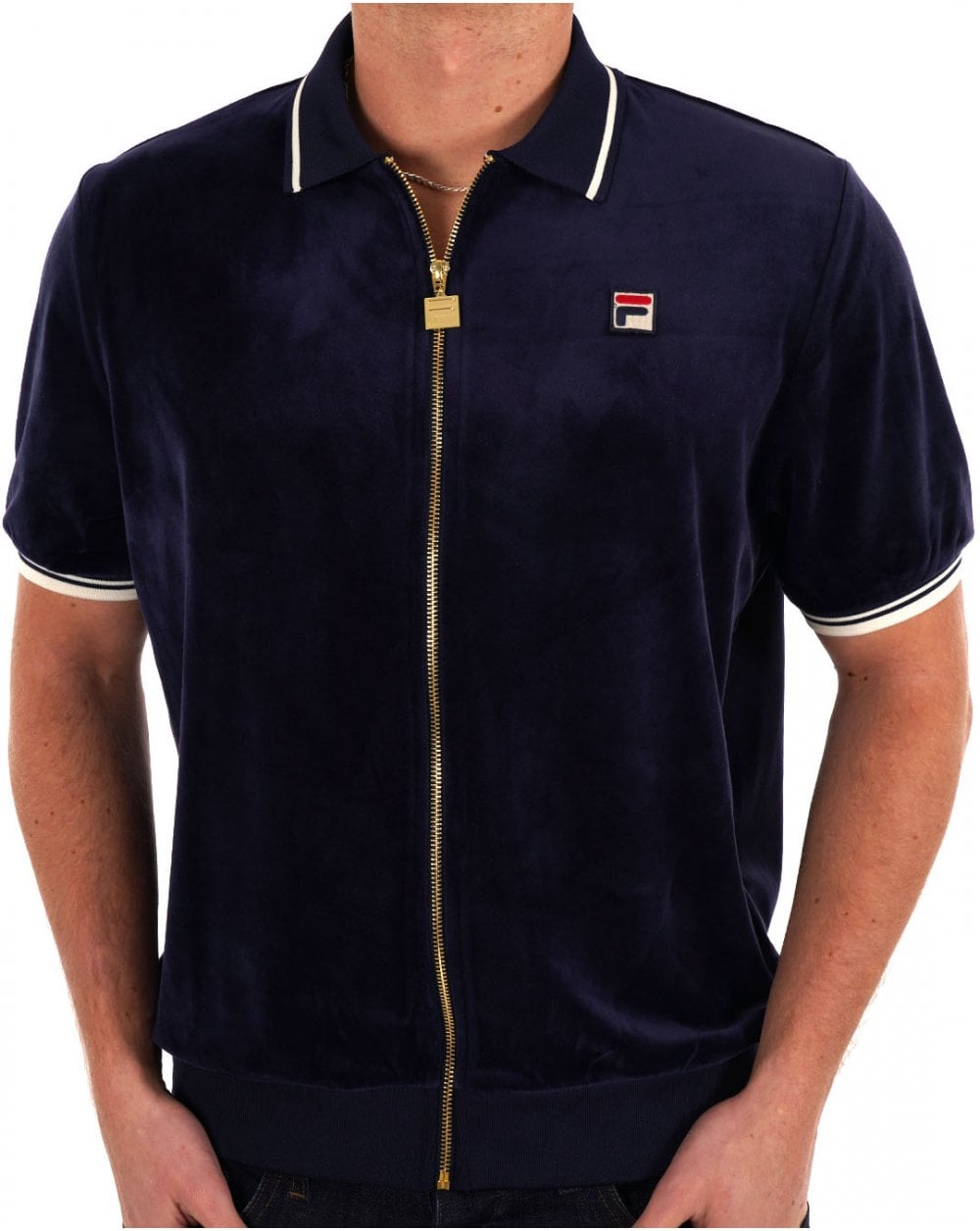 Fila Vintage Terry FZ Velours-Poloshirt, Marineblau