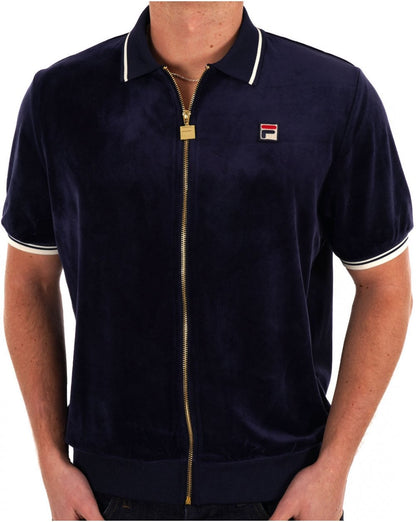 Fila Vintage Terry FZ Velours-Poloshirt, Marineblau