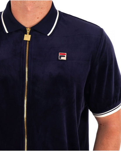 Fila Vintage Terry FZ Velours-Poloshirt, Marineblau