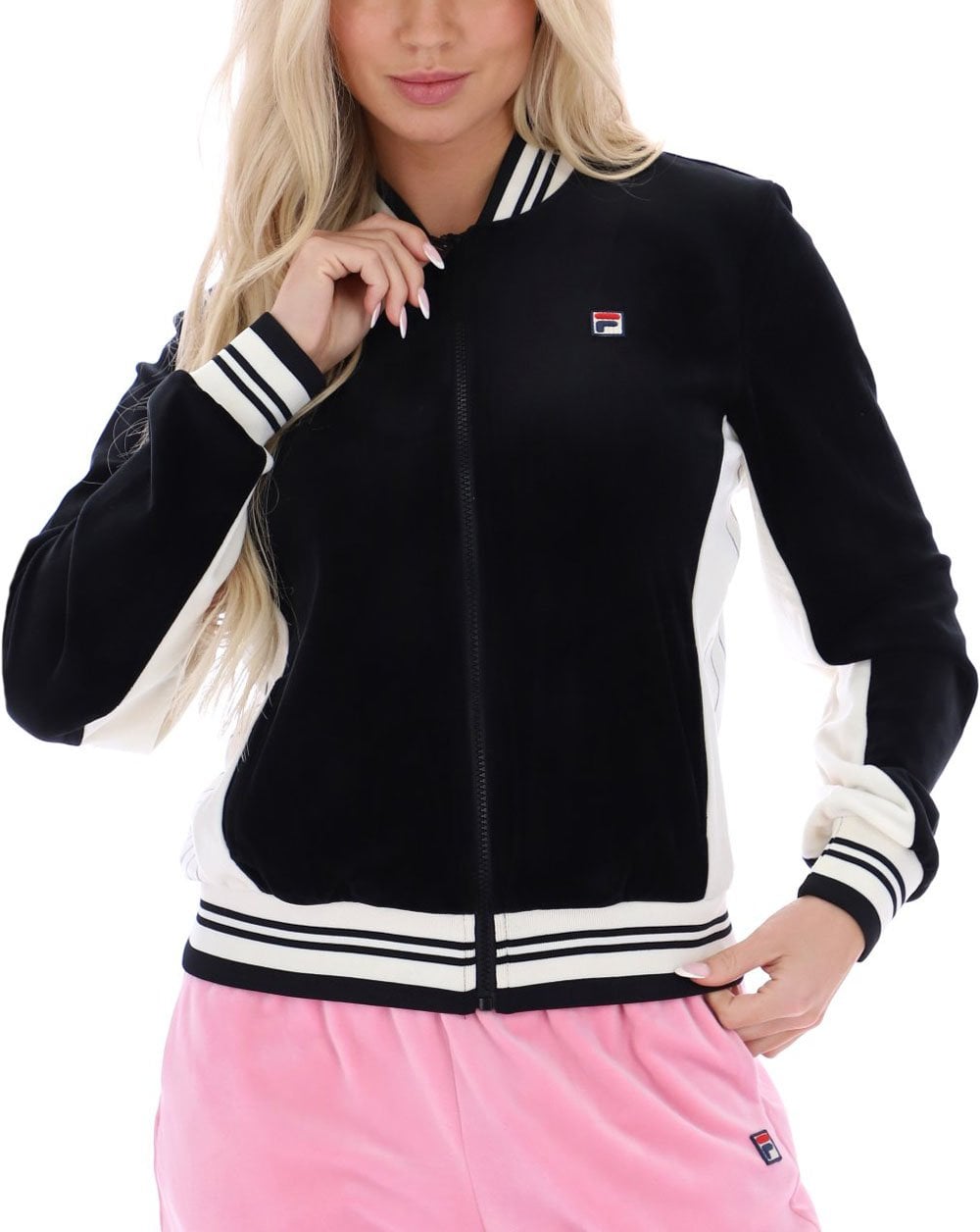 Fila Vintage Jenesis Velours-Trainingsjacke in Schwarz