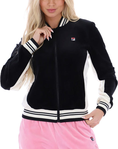 Fila Vintage Jenesis Velours-Trainingsjacke in Schwarz