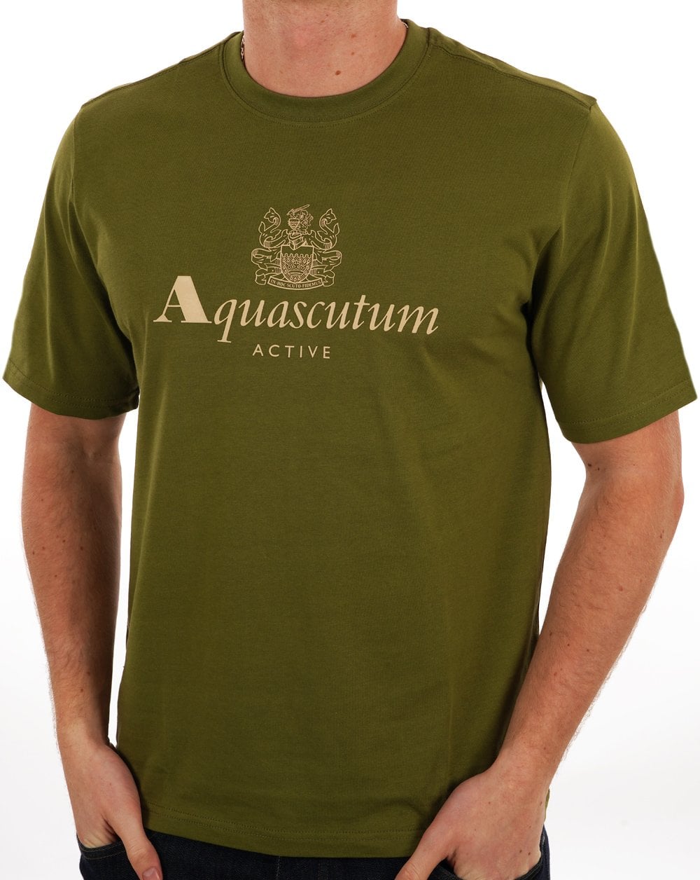 Aquascutum – T-Shirt mit großem Logo, Armeegrün