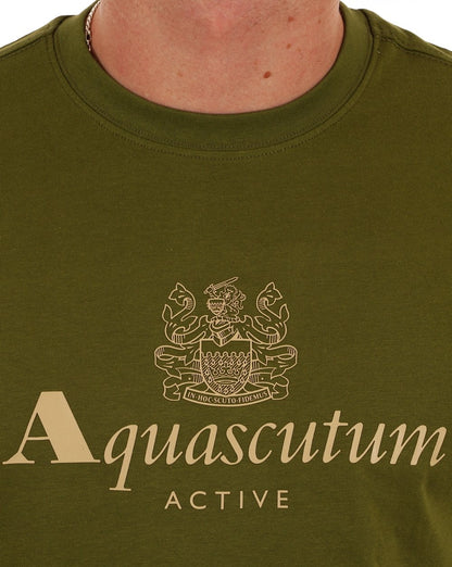 Aquascutum – T-Shirt mit großem Logo, Armeegrün