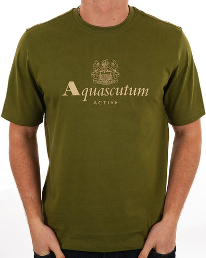 Aquascutum – T-Shirt mit großem Logo, Armeegrün