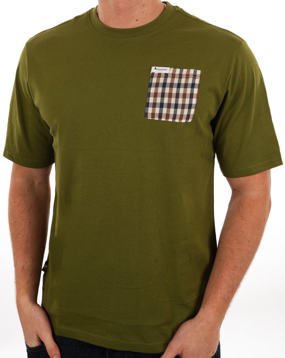 Aquascutum Club – T-Shirt mit Karomuster und Tasche in Armeegrün