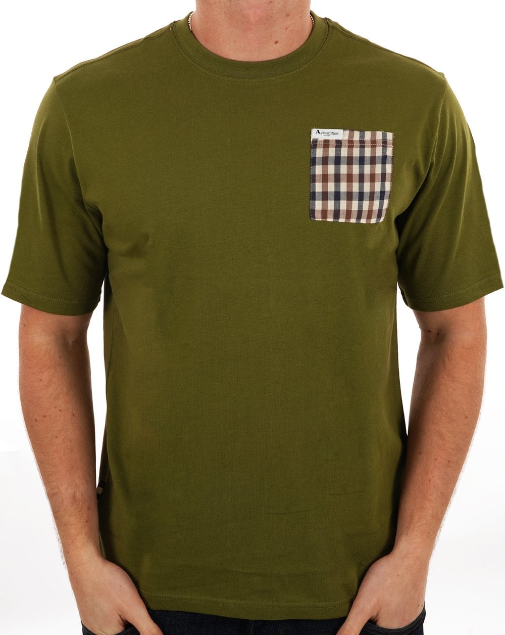 Aquascutum Club – T-Shirt mit Karomuster und Tasche in Armeegrün