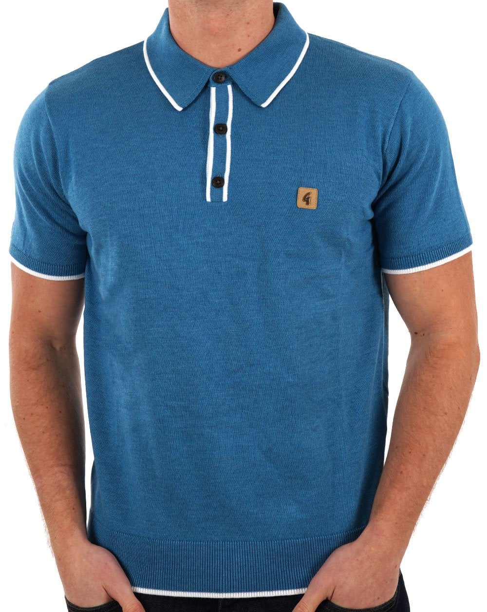 Gabicci Vintage Lineker Strick-Poloshirt mit Streifen in Aqua