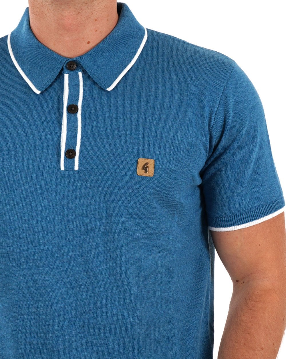 Gabicci Vintage Lineker Strick-Poloshirt mit Streifen in Aqua
