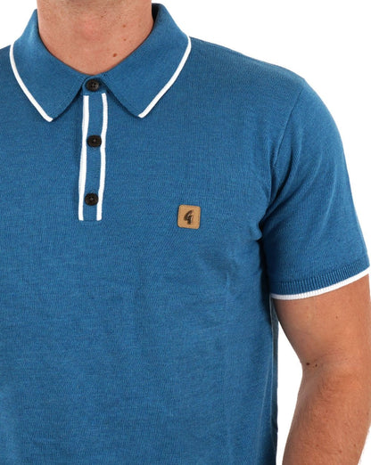 Gabicci Vintage Lineker Strick-Poloshirt mit Streifen in Aqua