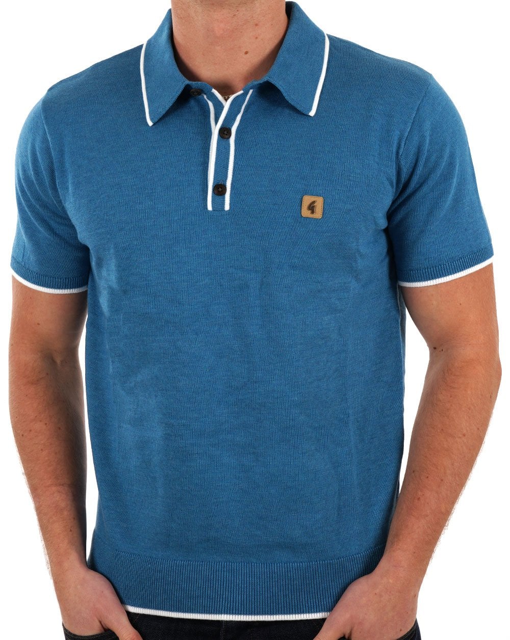 Gabicci Vintage Lineker Strick-Poloshirt mit Streifen in Aqua