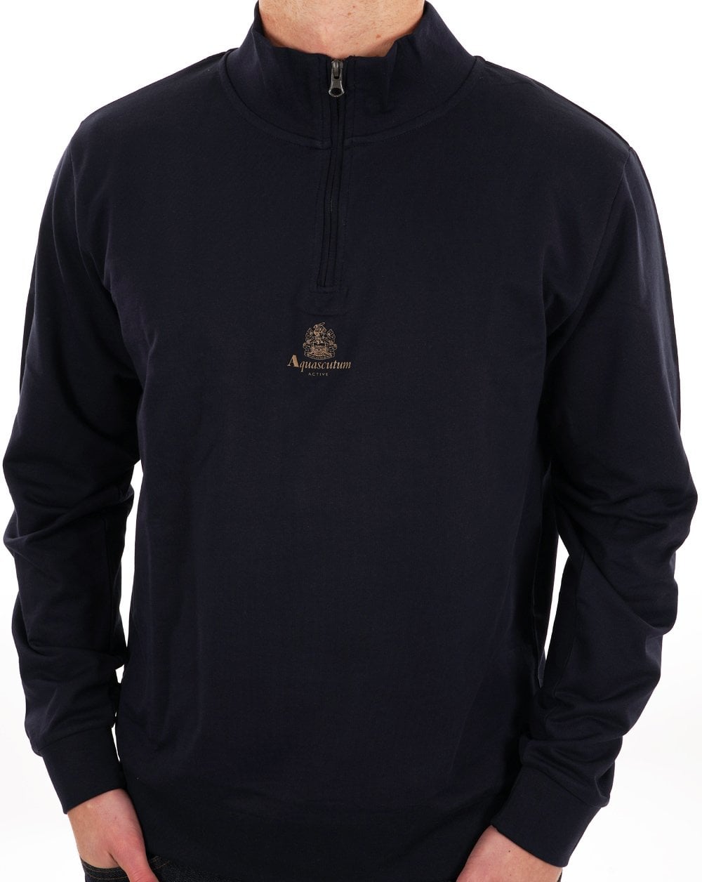 Aquascutum – Sweatshirt mit 1/4-Reißverschluss und kleinem Logo, Marineblau