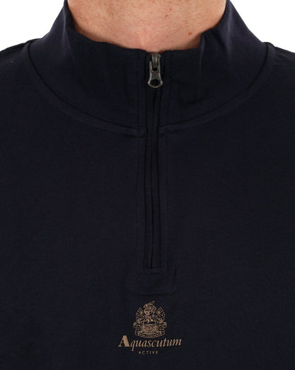 Aquascutum – Sweatshirt mit 1/4-Reißverschluss und kleinem Logo, Marineblau