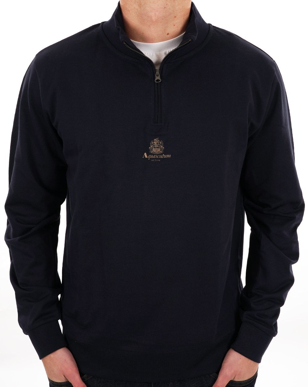 Aquascutum – Sweatshirt mit 1/4-Reißverschluss und kleinem Logo, Marineblau