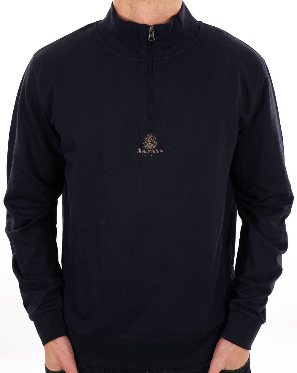 Aquascutum – Sweatshirt mit 1/4-Reißverschluss und kleinem Logo, Marineblau