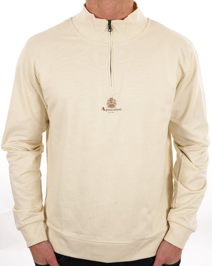 Aquascutum – Sweatshirt mit 1/4-Reißverschluss und kleinem Logo in Off-White