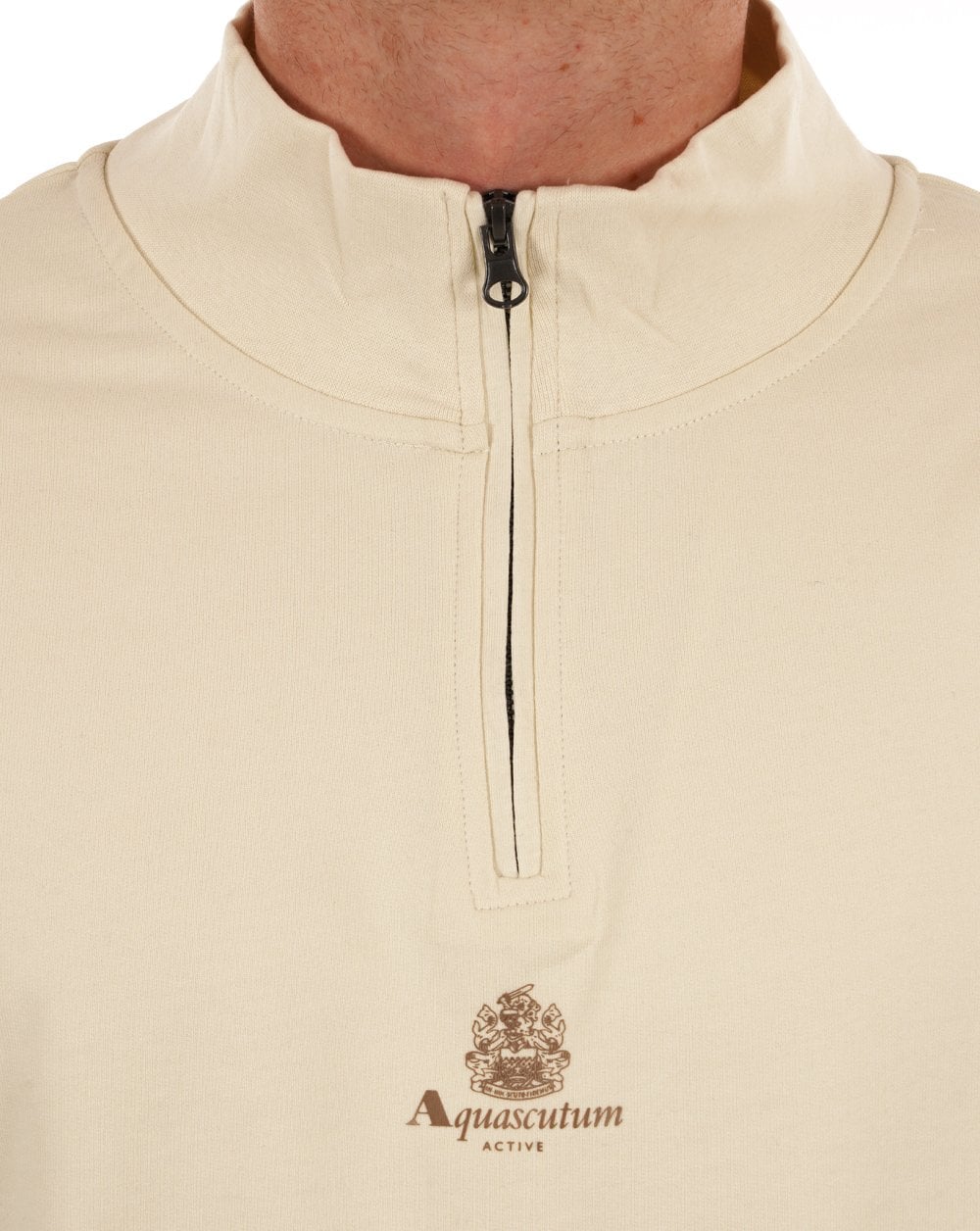 Aquascutum – Sweatshirt mit 1/4-Reißverschluss und kleinem Logo in Off-White