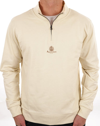 Aquascutum – Sweatshirt mit 1/4-Reißverschluss und kleinem Logo in Off-White