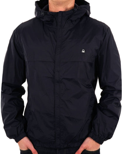 Benetton – Regenschutzjacke mit Kapuze in Marineblau