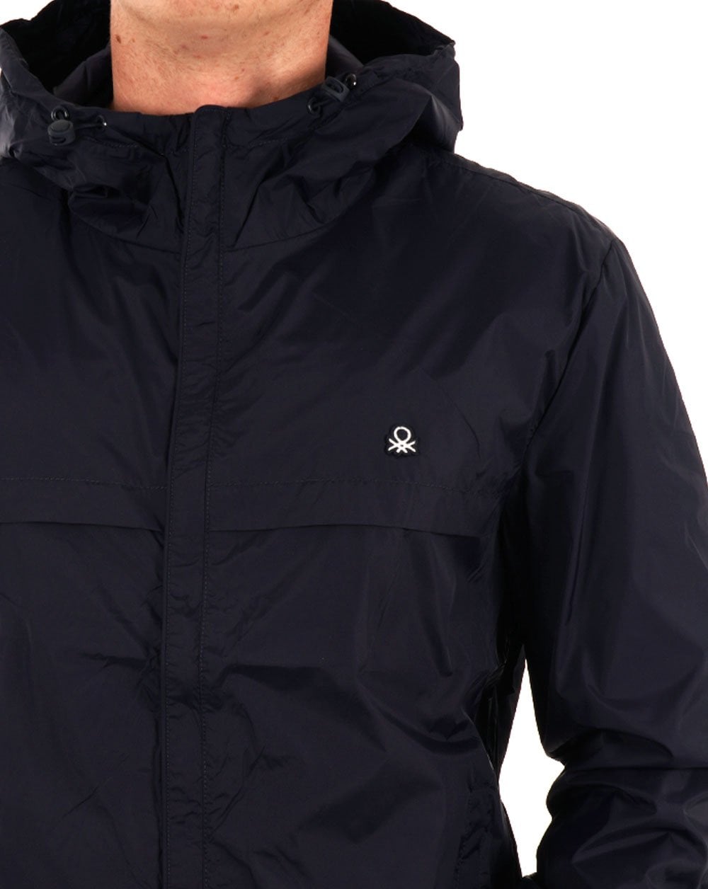 Benetton – Regenschutzjacke mit Kapuze in Marineblau