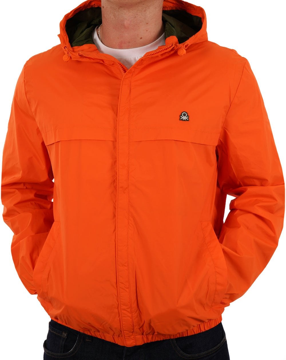 Benetton Regenschutzjacke mit Kapuze, Orange