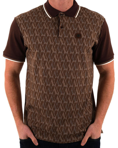 Trojan Poloshirt mit Schachbrettmuster und Rautenmuster, Schokolade
