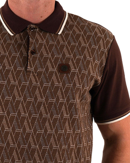 Trojan Poloshirt mit Schachbrettmuster und Rautenmuster, Schokolade