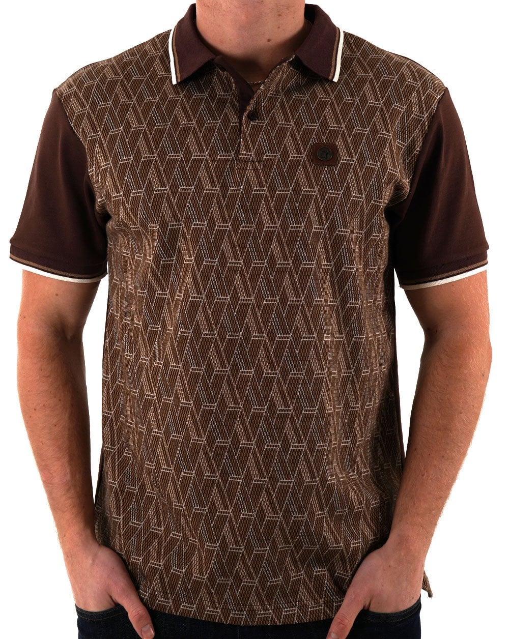 Trojan Poloshirt mit Schachbrettmuster und Rautenmuster, Schokolade
