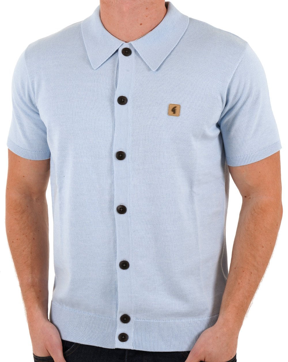 Gabicci Vintage Vollknopf-Strick-Poloshirt Sky