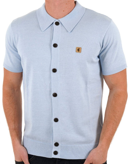 Gabicci Vintage Vollknopf-Strick-Poloshirt Sky