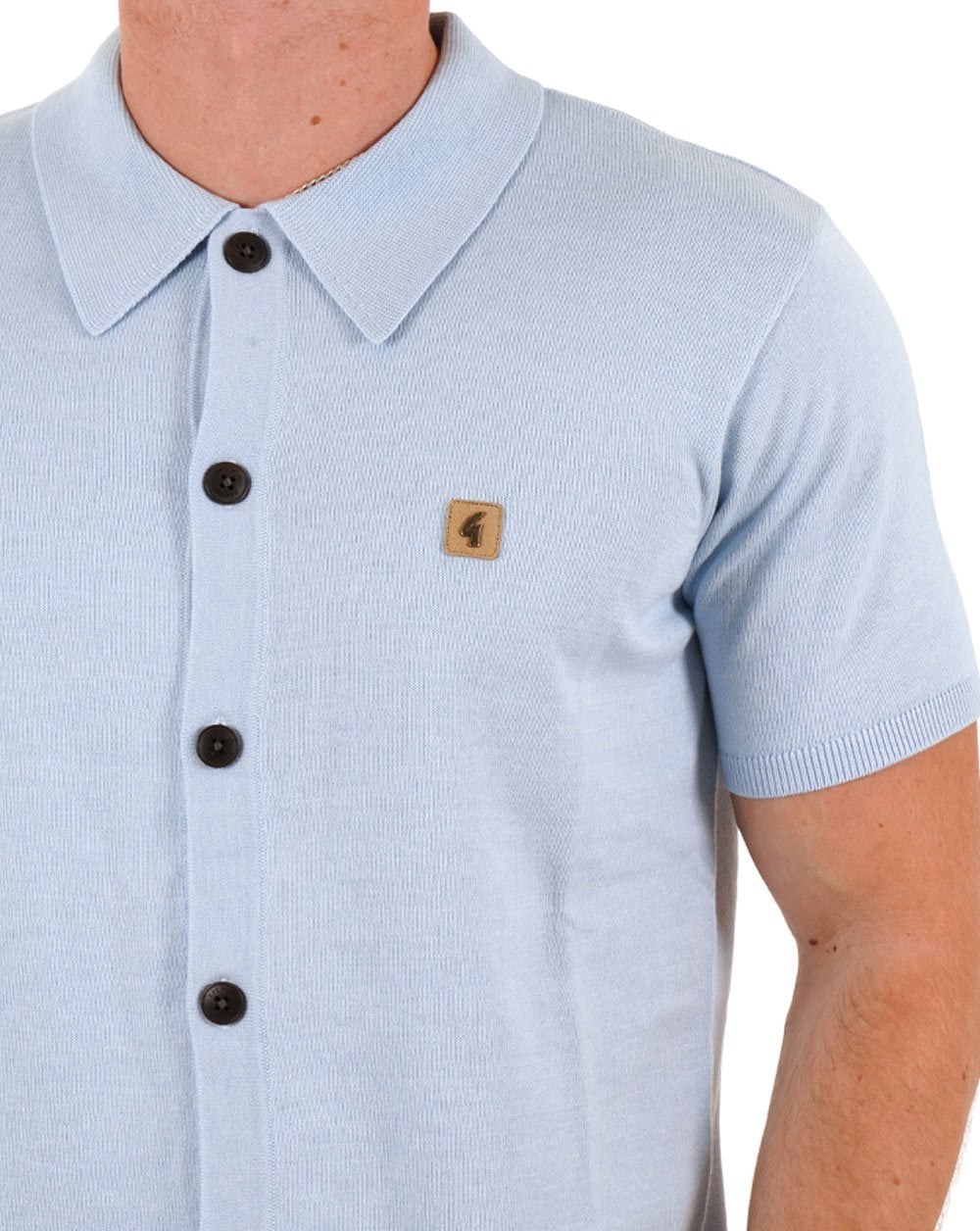 Gabicci Vintage Vollknopf-Strick-Poloshirt Sky